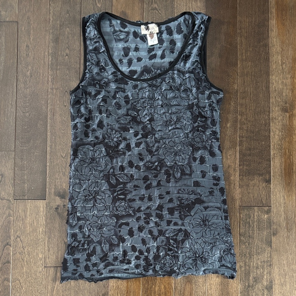 Lavish Ruffle Layers Floral Black Tank Top Size S
